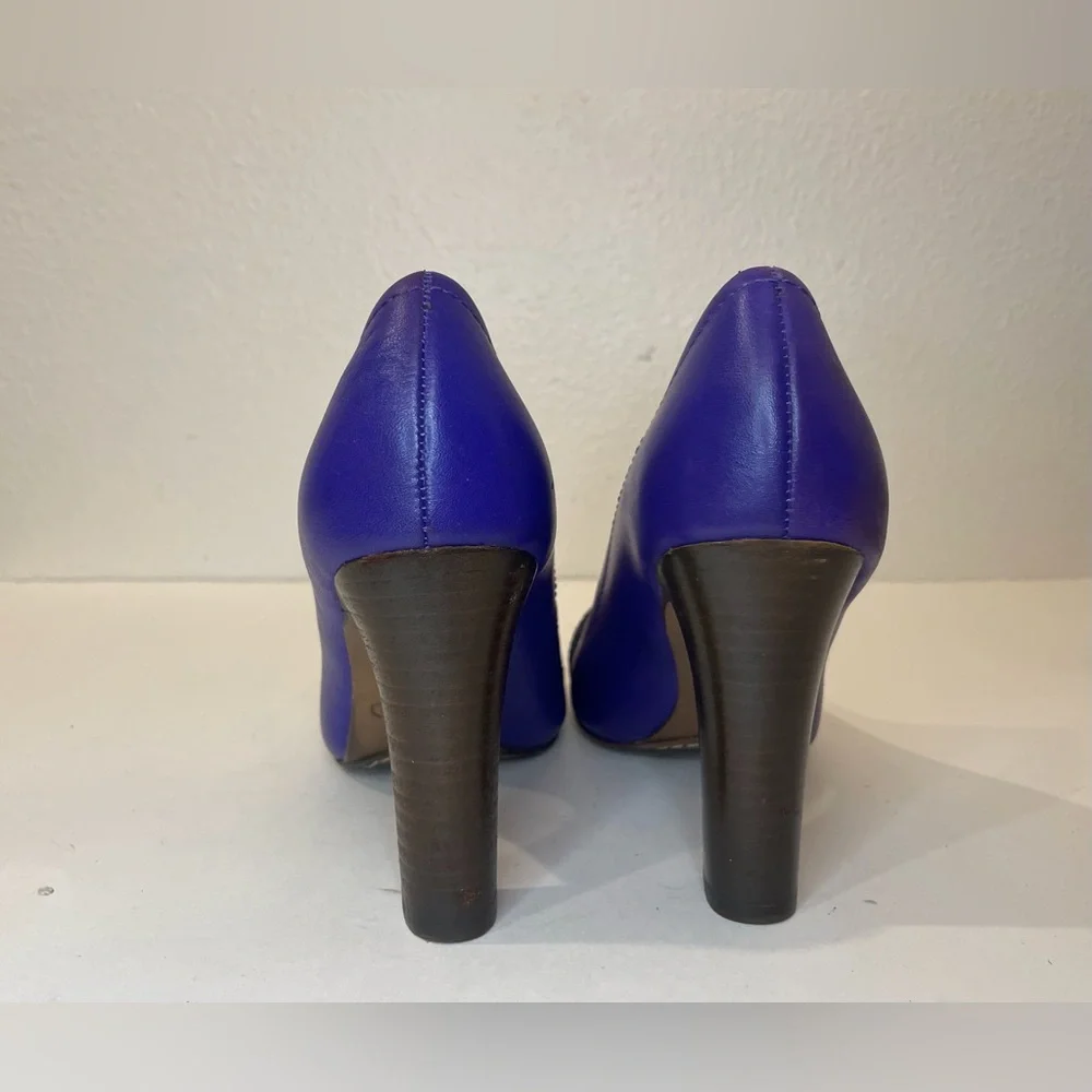 Coach Desaree Purple Bock Heel Pumps Gold Hook‎ Buckle Accent Heels Size 6 B